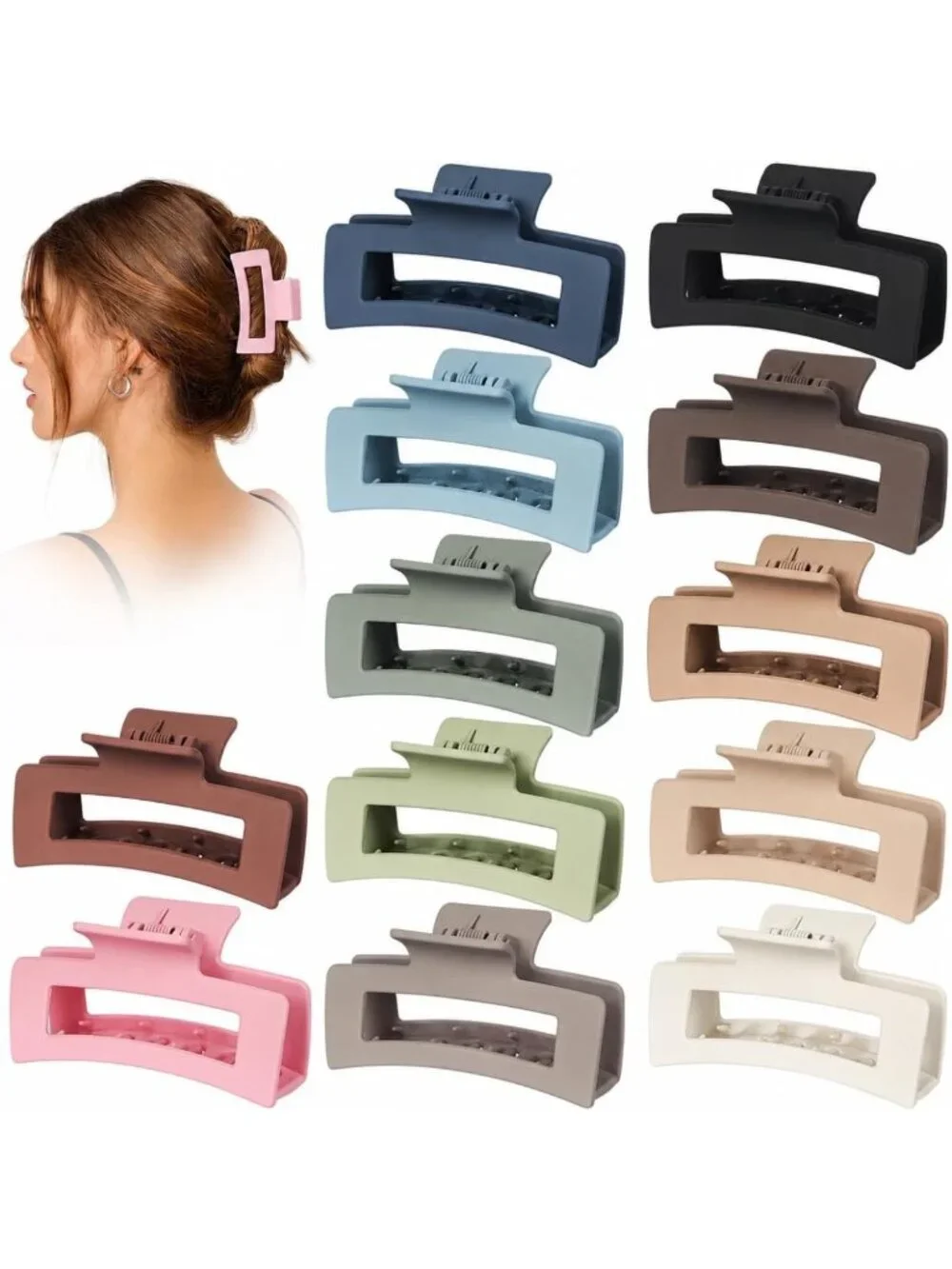 12 Pack Medium Hair Claw Clips - Strong Hold, Non-Slip for Thick & Thin Hair